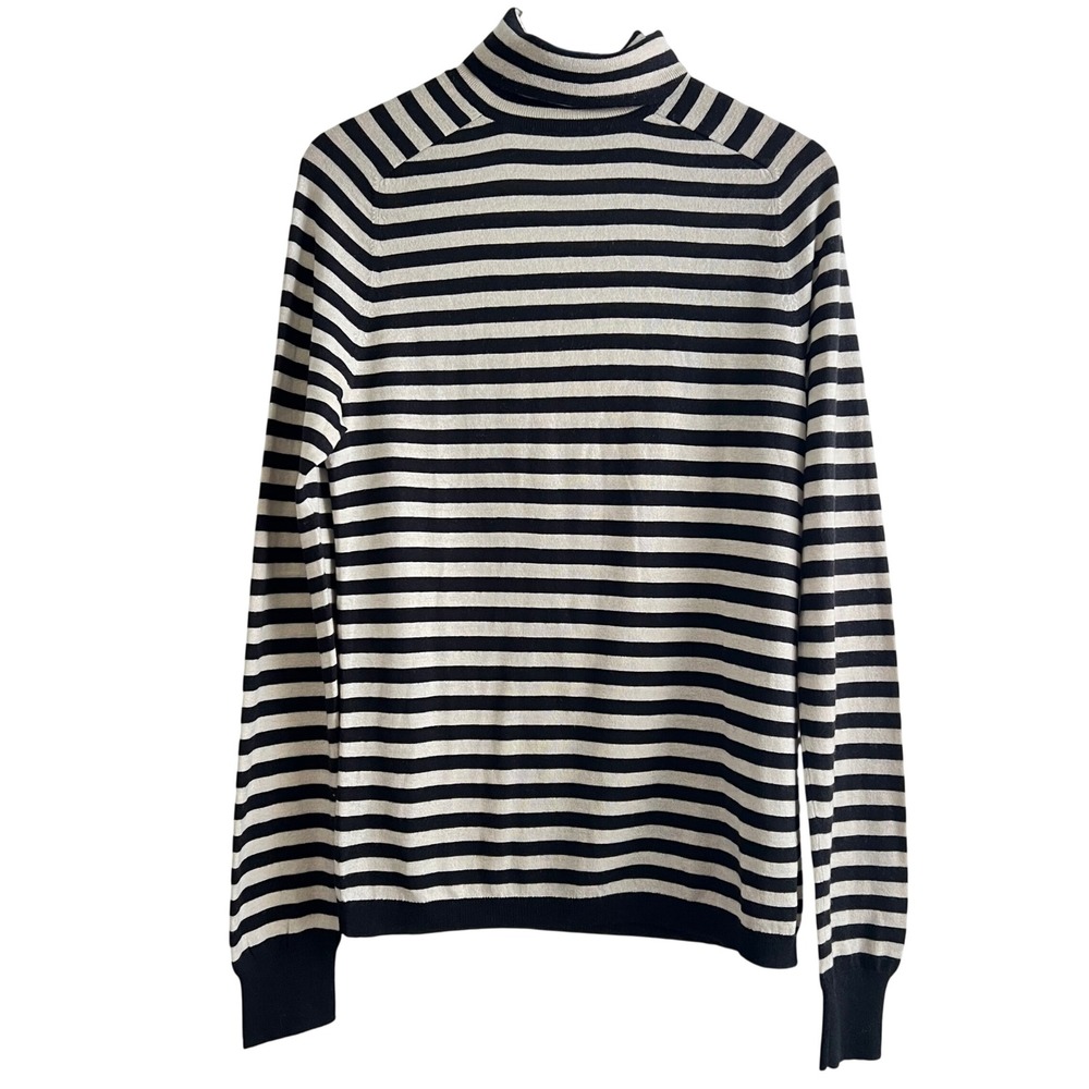 Club Monaco Striped Wool Sweater Size M Silk Cashmere Blend Preppy Quiet Luxury